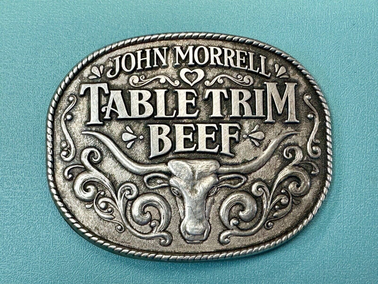 Table Trim beef - John Morrell vintage meat supplier store belt buckle