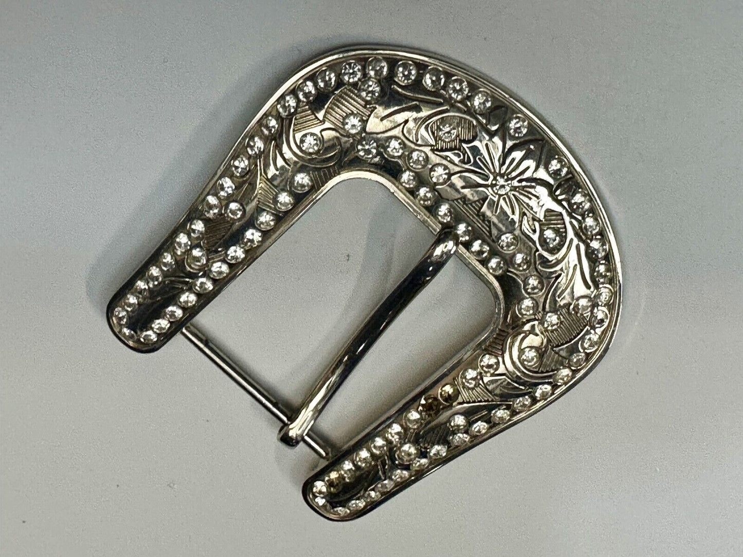 Vintage Black Diamond silver tone ranger style Belt Buckle - Missing rhinestone