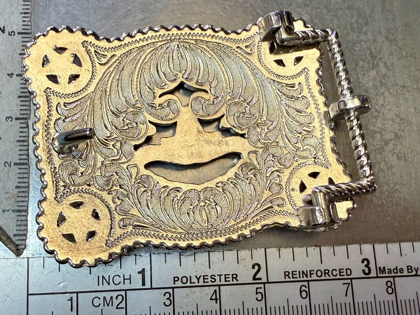 Texas Longhorn Cutout See Through Silver Tone Belt Buckle W/ Stars Award Ribbon