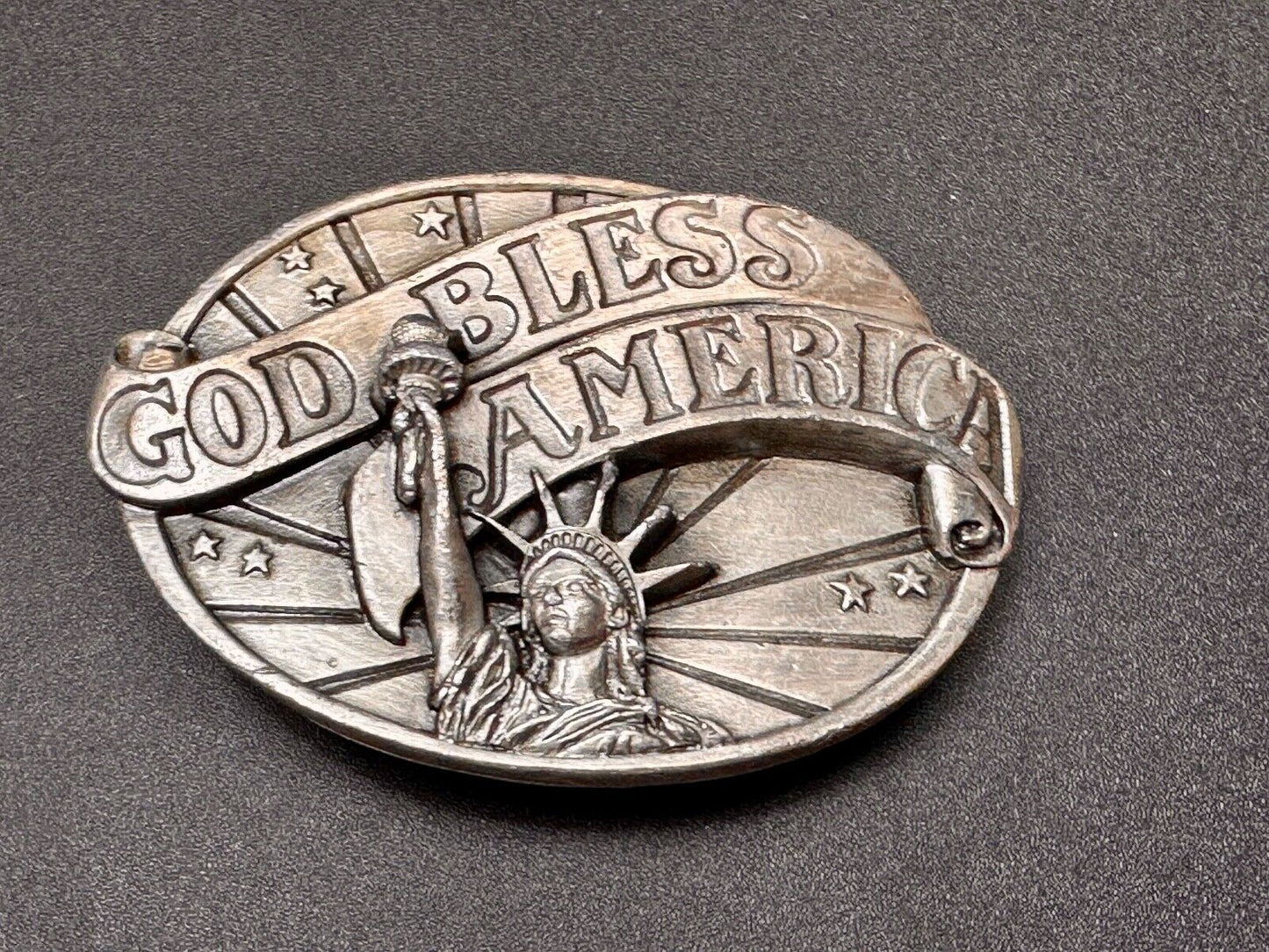 Vintage 1986 god bless America statue of lady liberty American Pride belt buckle