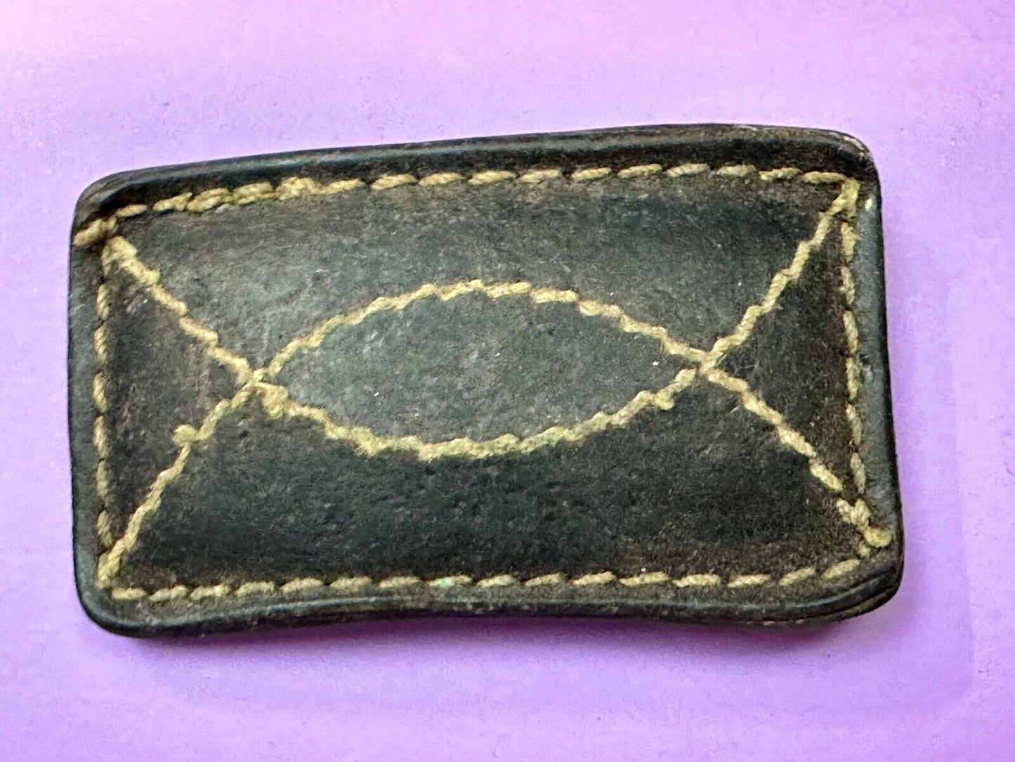 Vintage brown leather stitched Belt Buckle - to wear or restore