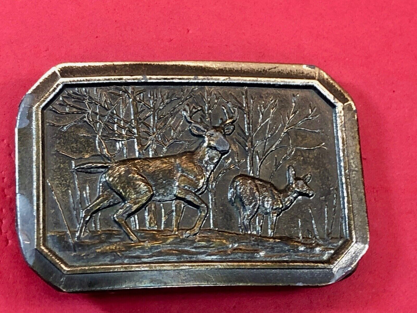Vintage 1970s Brass Belt Buckle DEER grazing in nature Limited #520