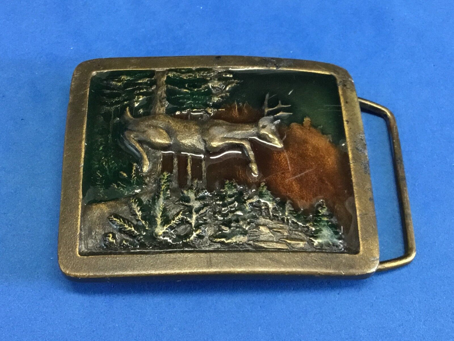 Vintage 1977 painted deer belt buckle - Indiana metal craft