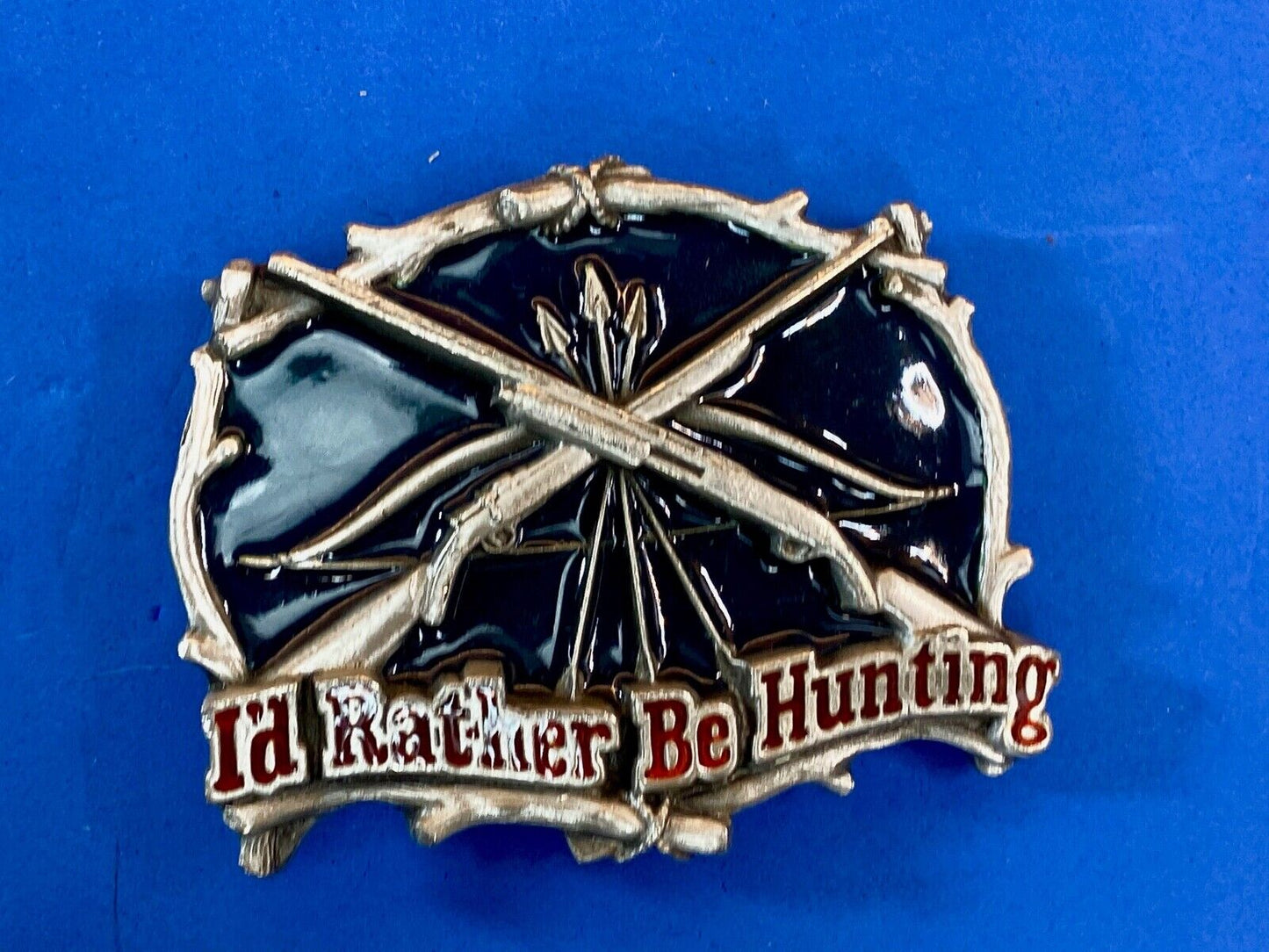 Vintage 1994 Id Rather Be Hunting Great American Belt Buckle - Crossed Shotguns
