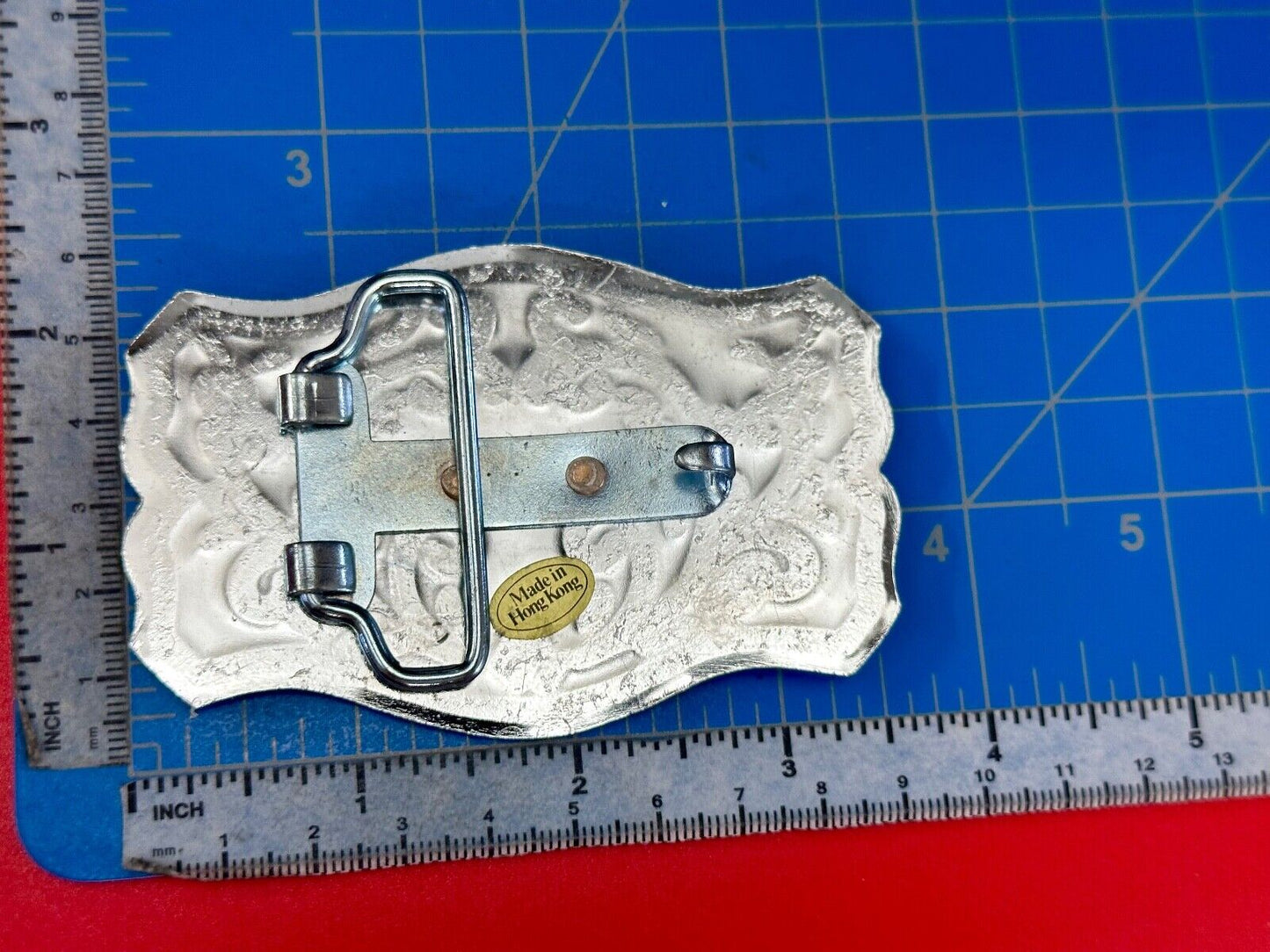 Vintage Covered Wagon - western two tone outlined ornate belt buckle