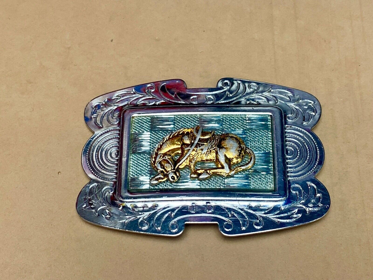 Unique Shaped Mixed Metal And Color Western Cowboys' Horse Belt Buckle
