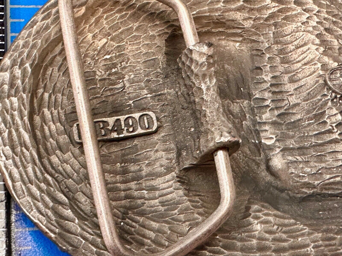 Vintage EGE '93 Rattlesnake Diamond Cut Pewter Belt Buckle Made In the USA
