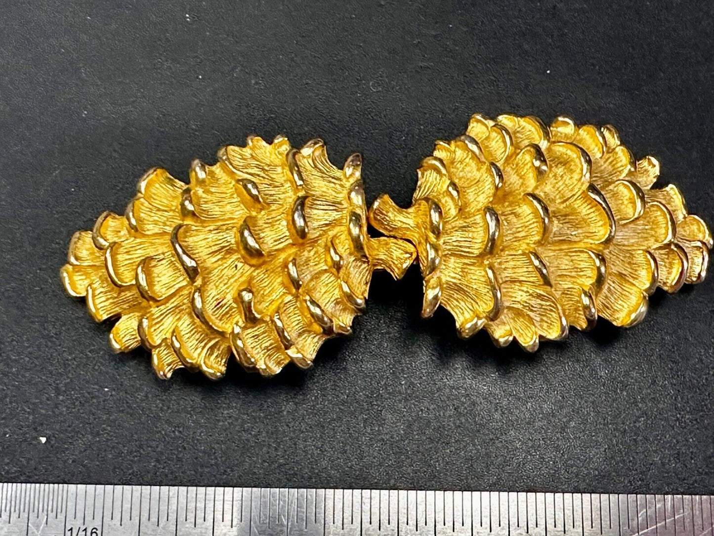 Textured Leaf Shaped Two Piece interlocking Gold Tone Belt Buckle by Paquette