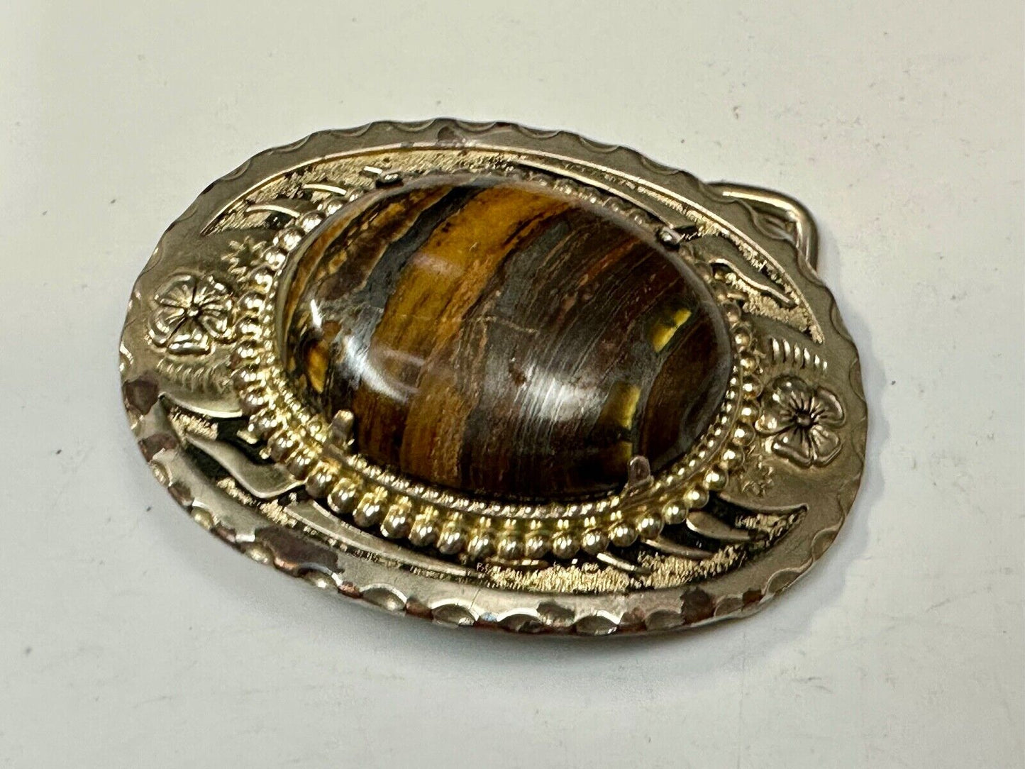 TIGER IRON Vintage Cabochon Cab Stone Centerpiece on Western Belt Buckle