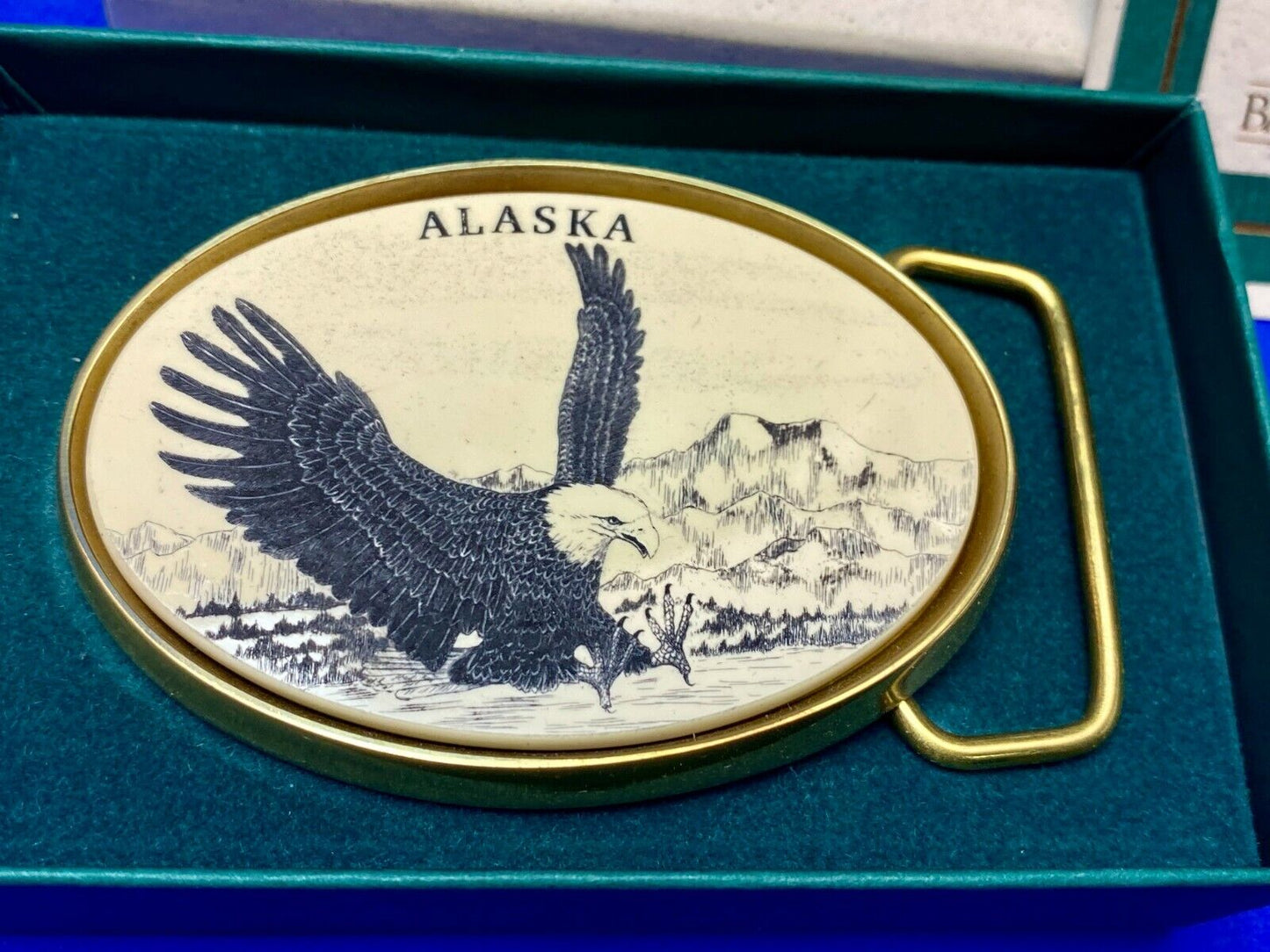 The great state of Alaska picture American flying eagle belt buckle by Barlow