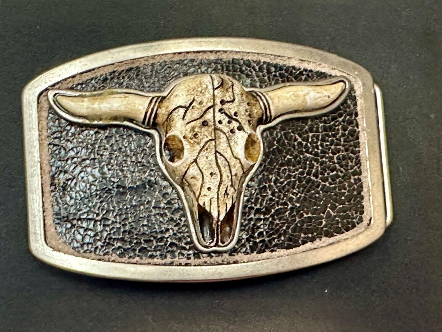 Texas Longhorn Silver tone Faux Leather backing Belt Buckle by Classico Itallio