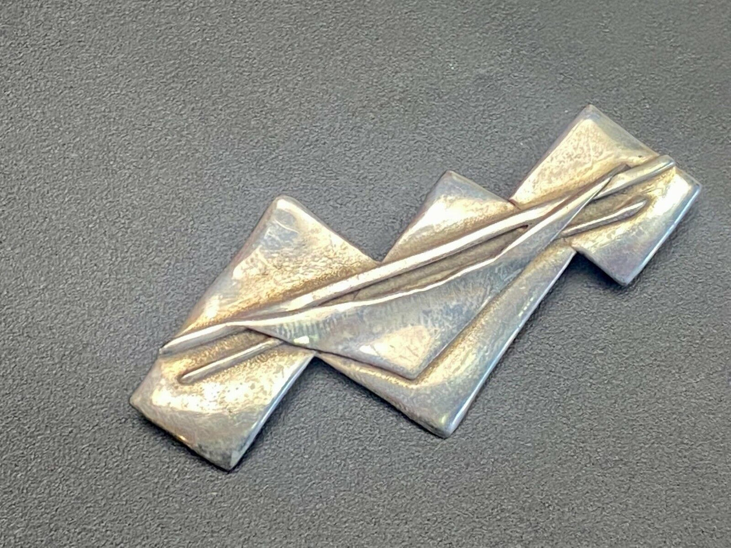 Vintage Artisan Modern 925 Sterling Silver Brooch Pin Rectangles Triangles