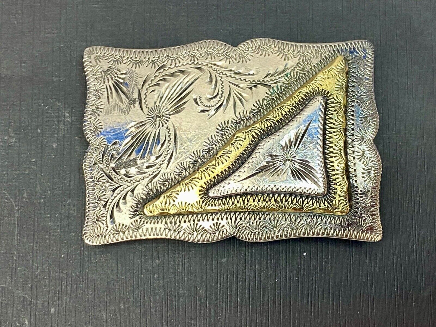 Beautiful Hand Made Western Flower Swirl ornate mixed metal Eastern belt buckle