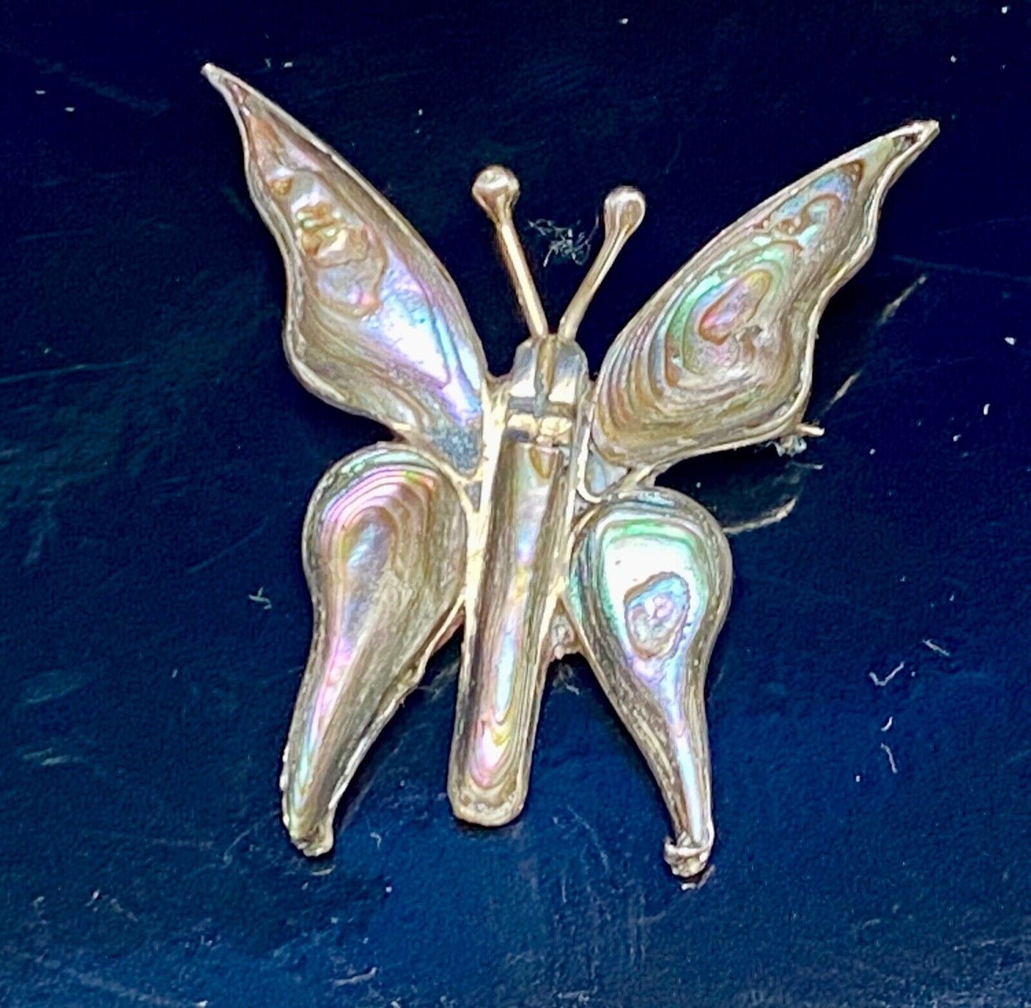 Vintage Butterfly Sterling Silver 925 Brooch Pin Mother Of Pearl Abalone Mexico