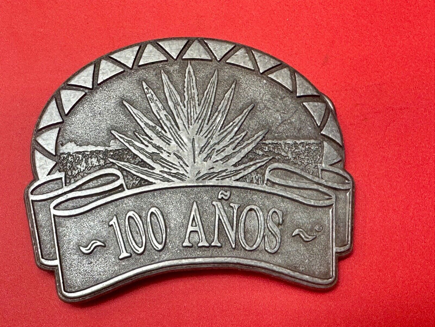 Tequila advertising 100 Anos Vintage Pewter Metal cutout belt buckle