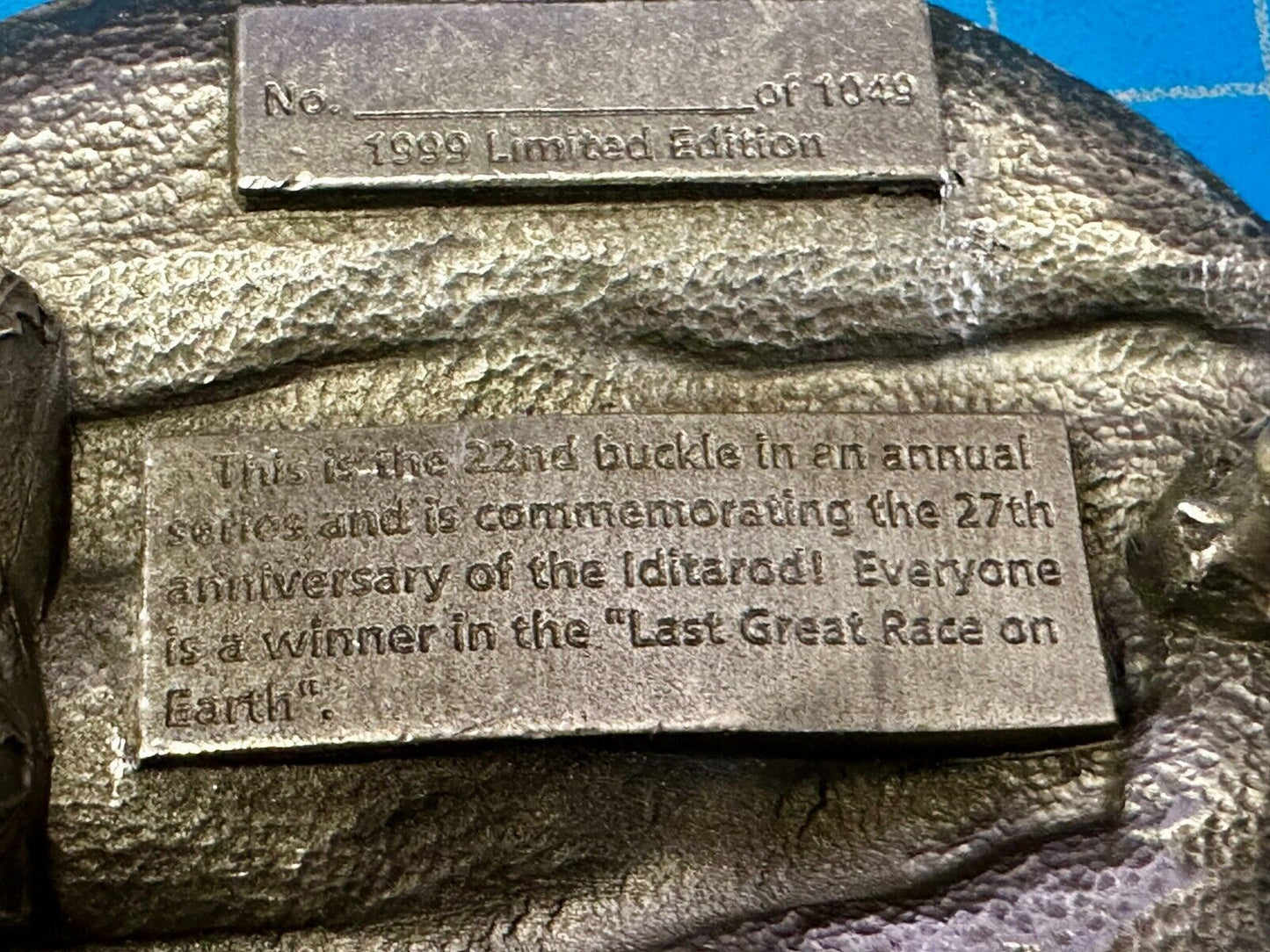 1999 Alaska Iditarod Commemorative Belt Buckle by Siskiyou