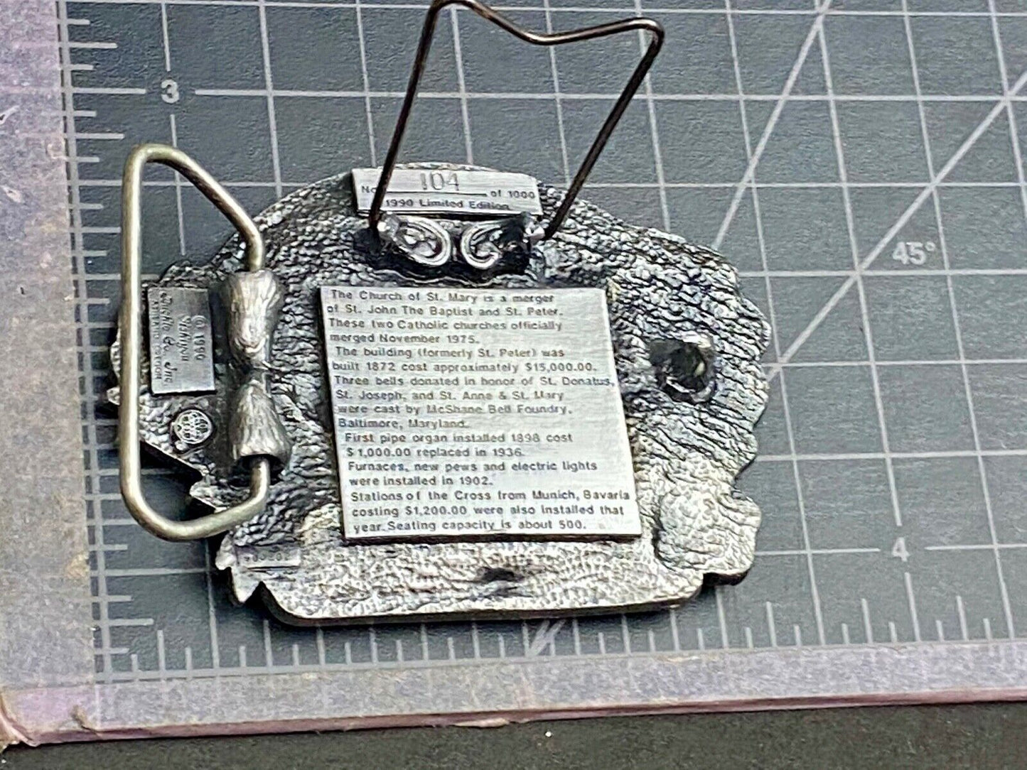 Vintage 1990 - Founder’s Days Caledonia MN belt buckle - Church of St Mary