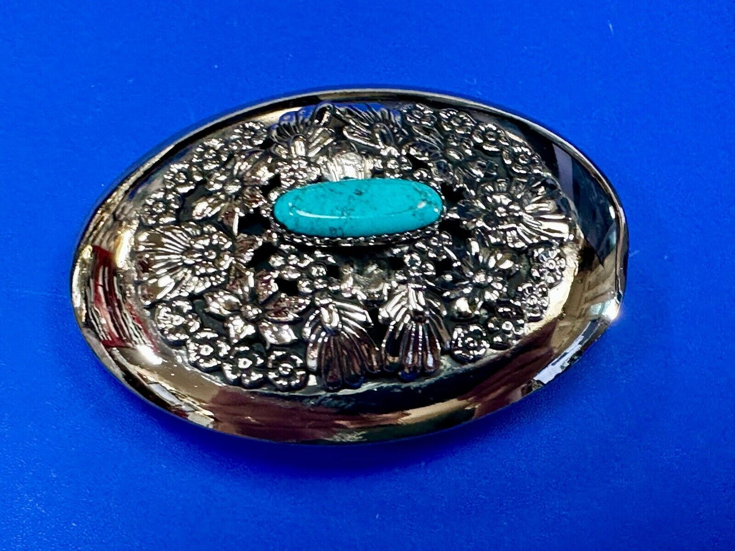 BC - B Cayaditto Zuni Native American Indian turquoise cab stone belt buckle