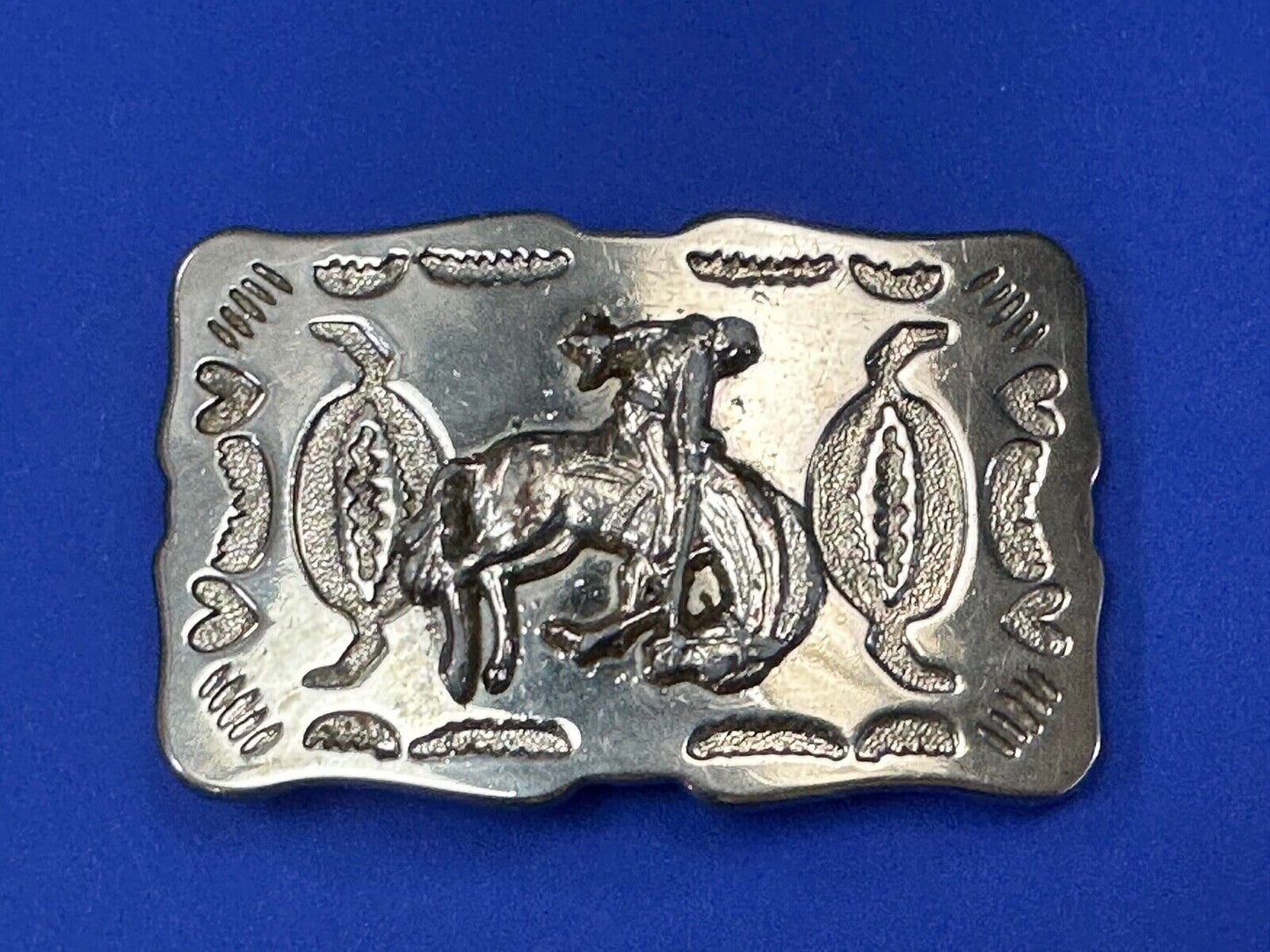 Vintage Cowboy Tipping Hat Head down Saddle Bronc western belt buckle