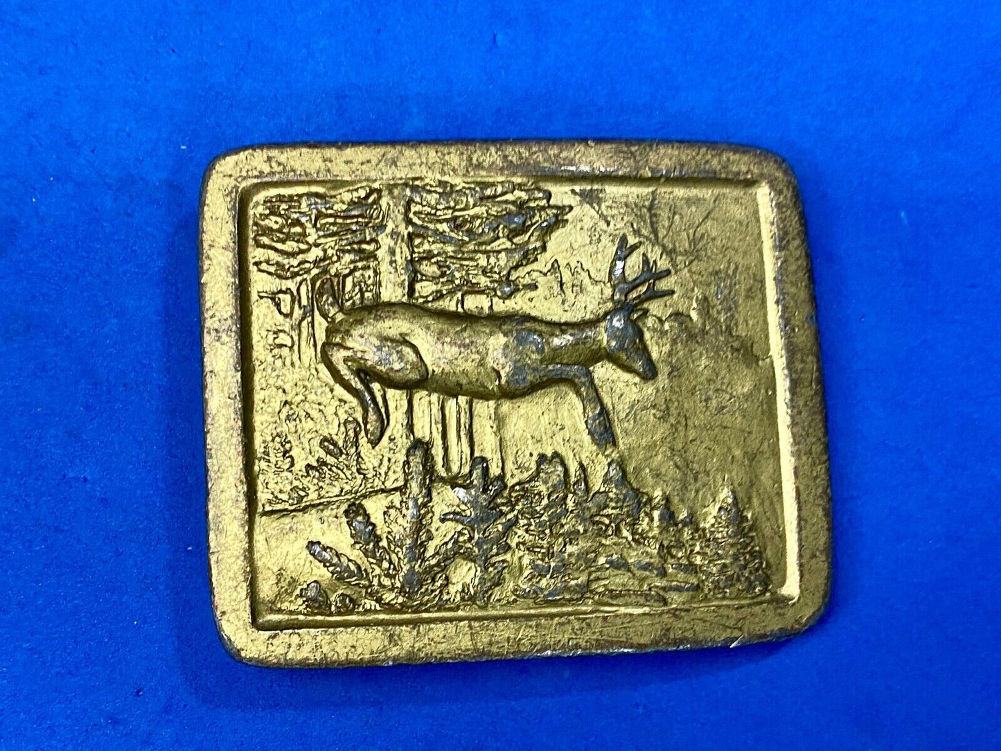 Vintage 1977 Grazing Deer in nature belt buckle by Indiana Metal Craft