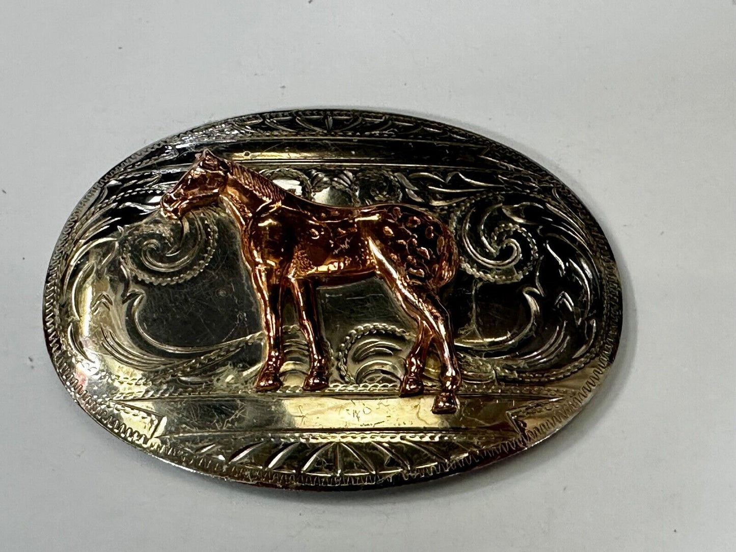 Vintage Horse Trophy With blank Award Nickel Silver Belt Buckle by BELL