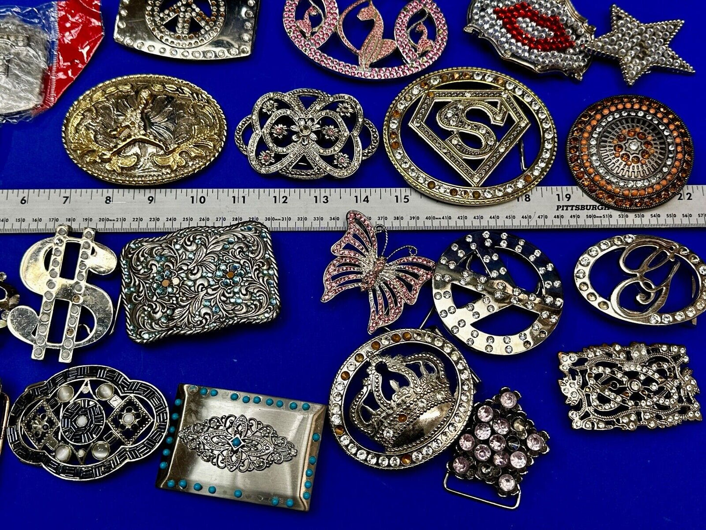 22 Bulk Lot Junk Drawer Grab Bag of REPAIR Belt Buckle - Missing Rhinestone's