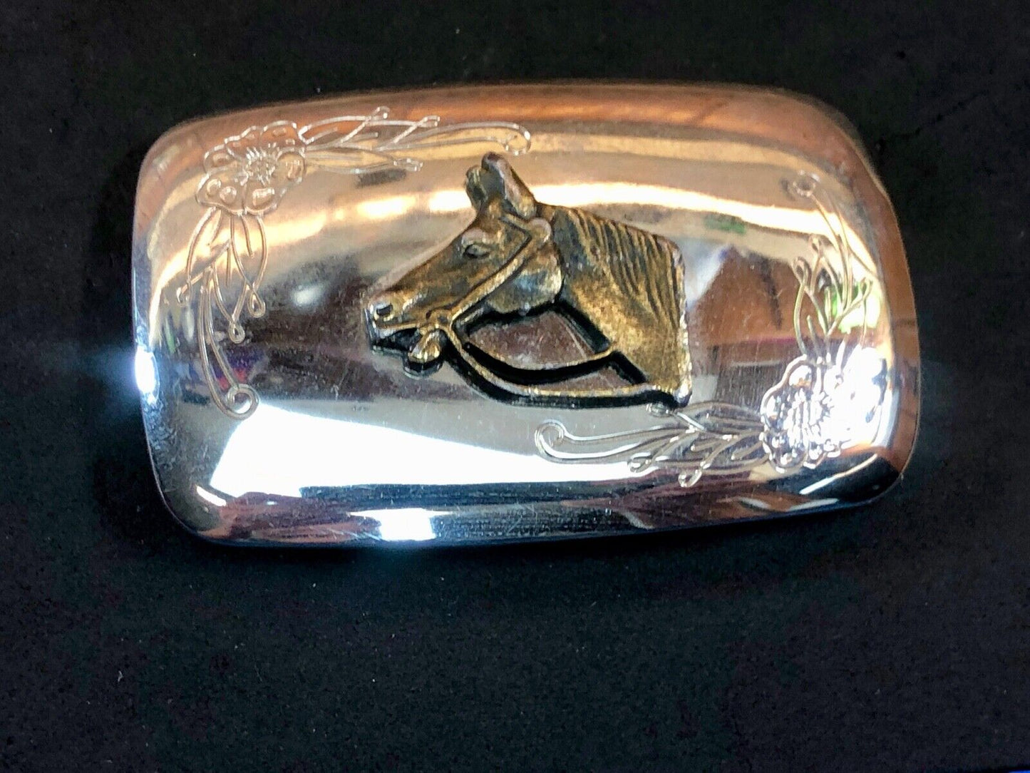 USA made western two tones horse head bust mirrored belt buckle