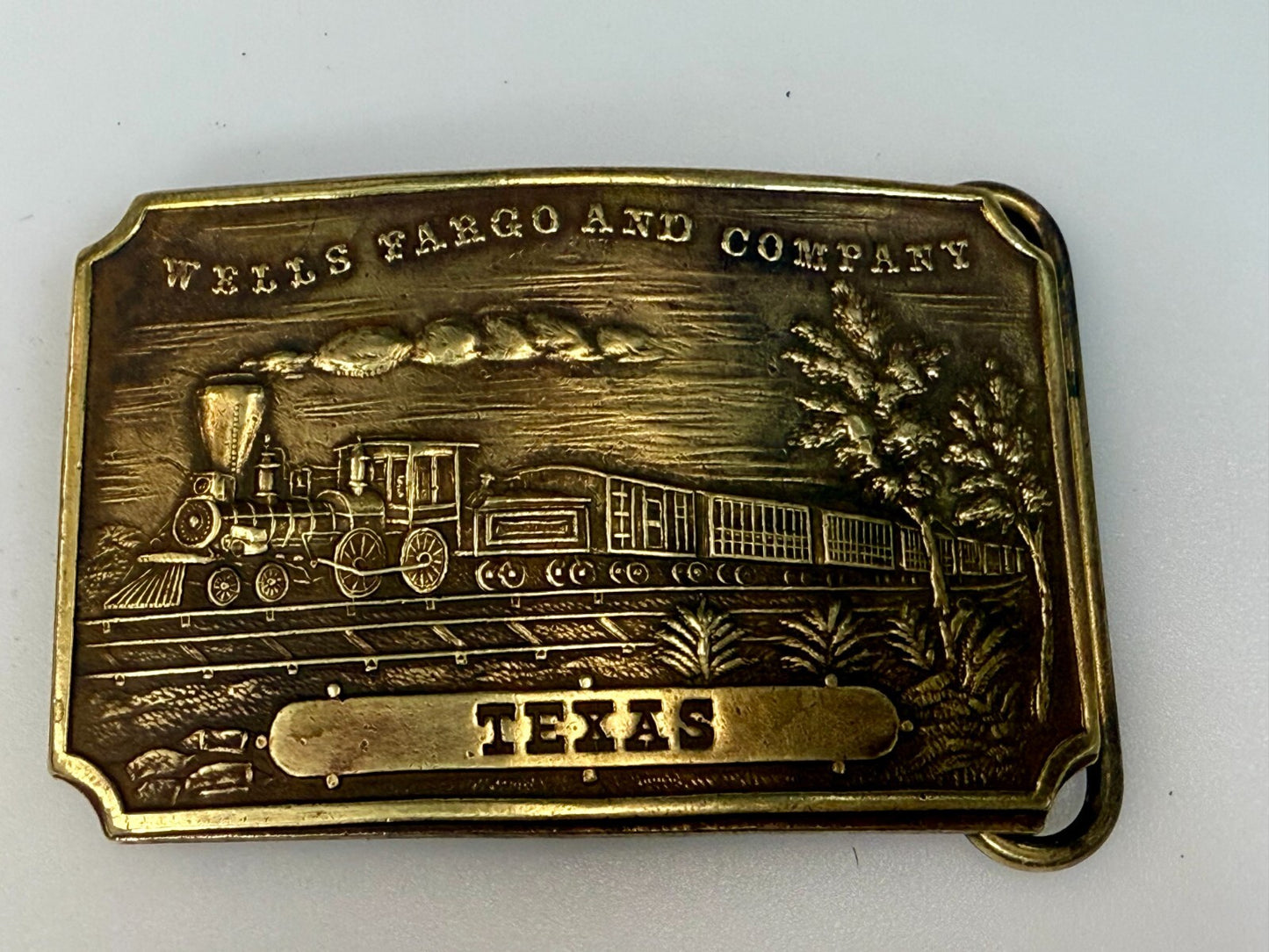 TEXAS Railroad Train Engine TIFFANY NY Wells Fargo & Company Belt Buckle