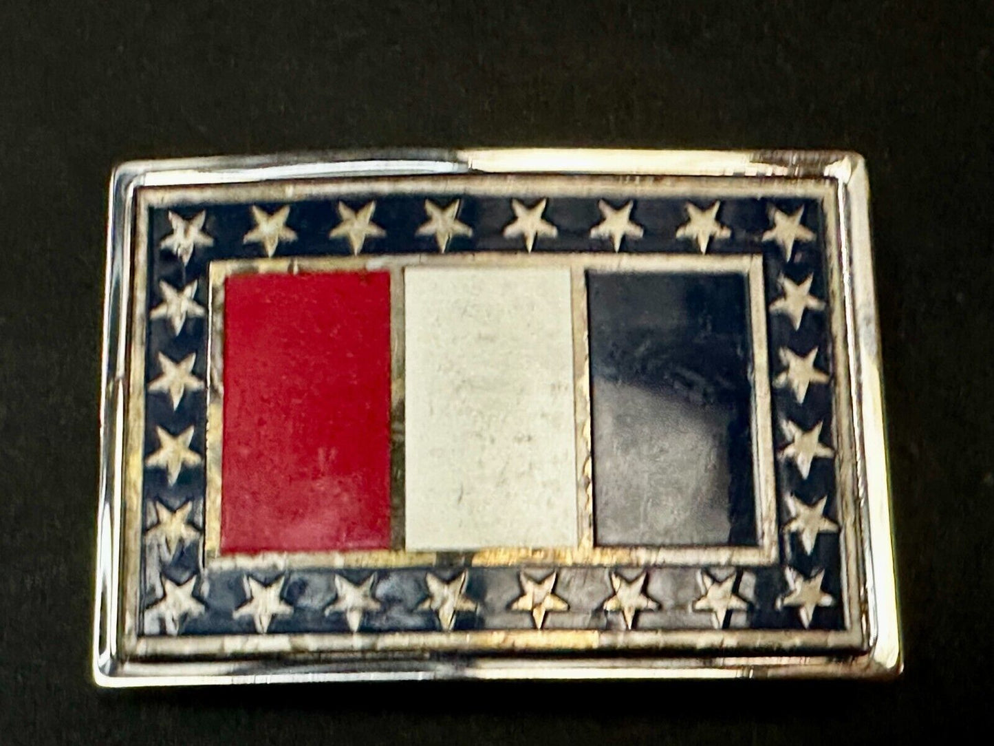 Texas State Flag Colors Stars and Stripes on silver tone Belt Buckle