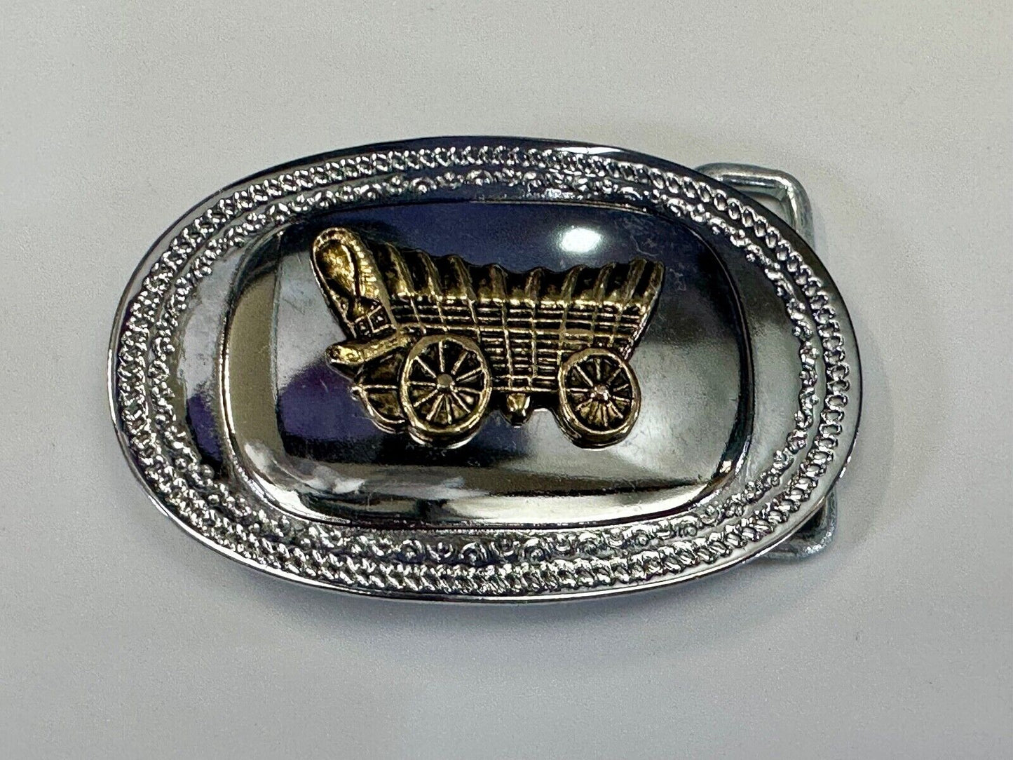Vintage Covered Wagon - western two tone outlined belt buckle