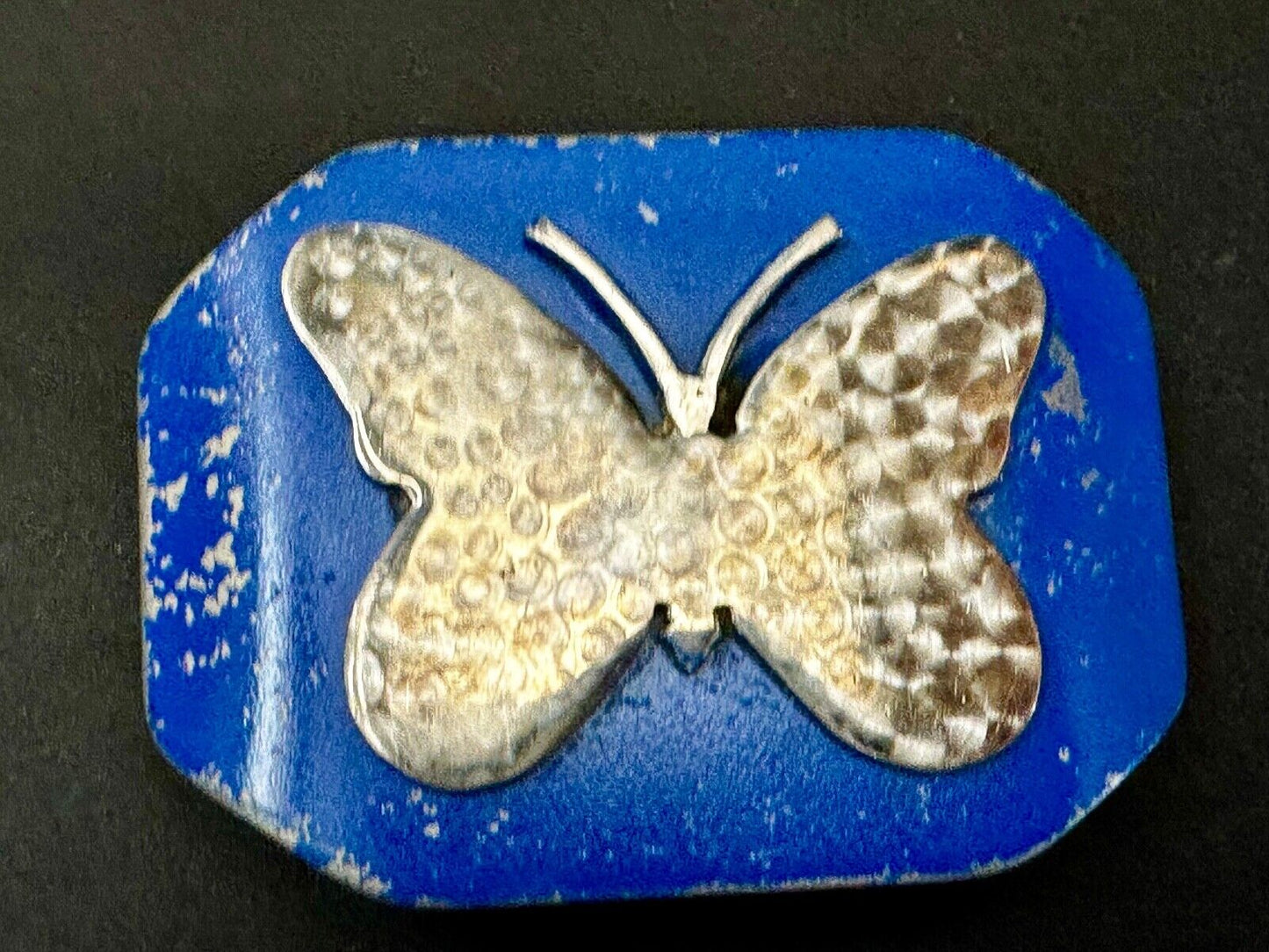 Unique Artisan Butterfly blue and silver tone raised Belt Buckle