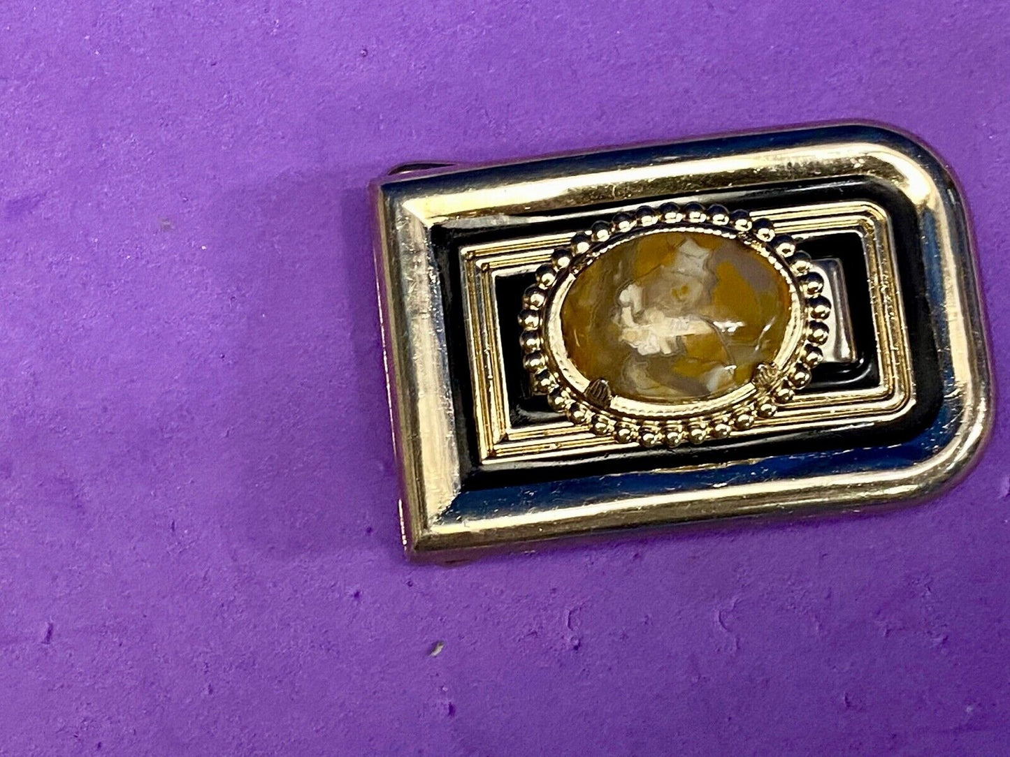 Vintage Cab Cabochon Stone Centerpiece On Small Gold Tone Belt Buckle