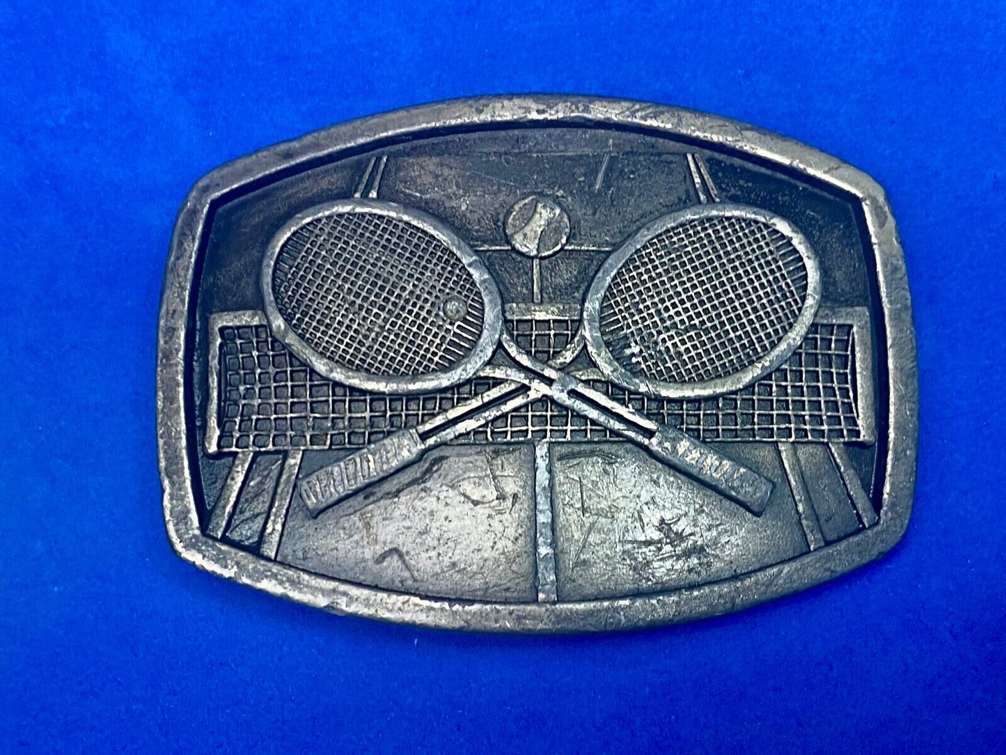 Vintage 1977 Tennis Sport Racquet Racket Court Net Tennis Ball Belt Buckle