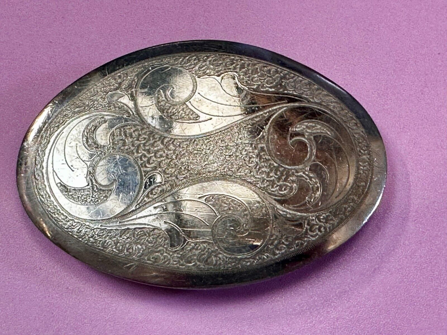 Vintage Engraved Flower Swirl Design 4" Wide Justin German Silver Belt Buckle