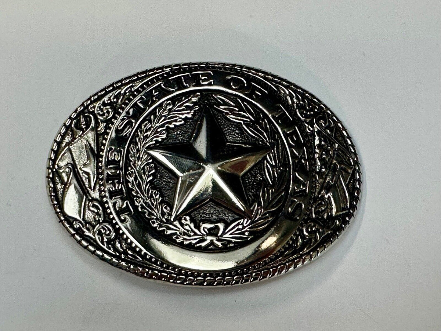 The Great State of Texas - Lone Star Flags seal silver & black color belt buckle