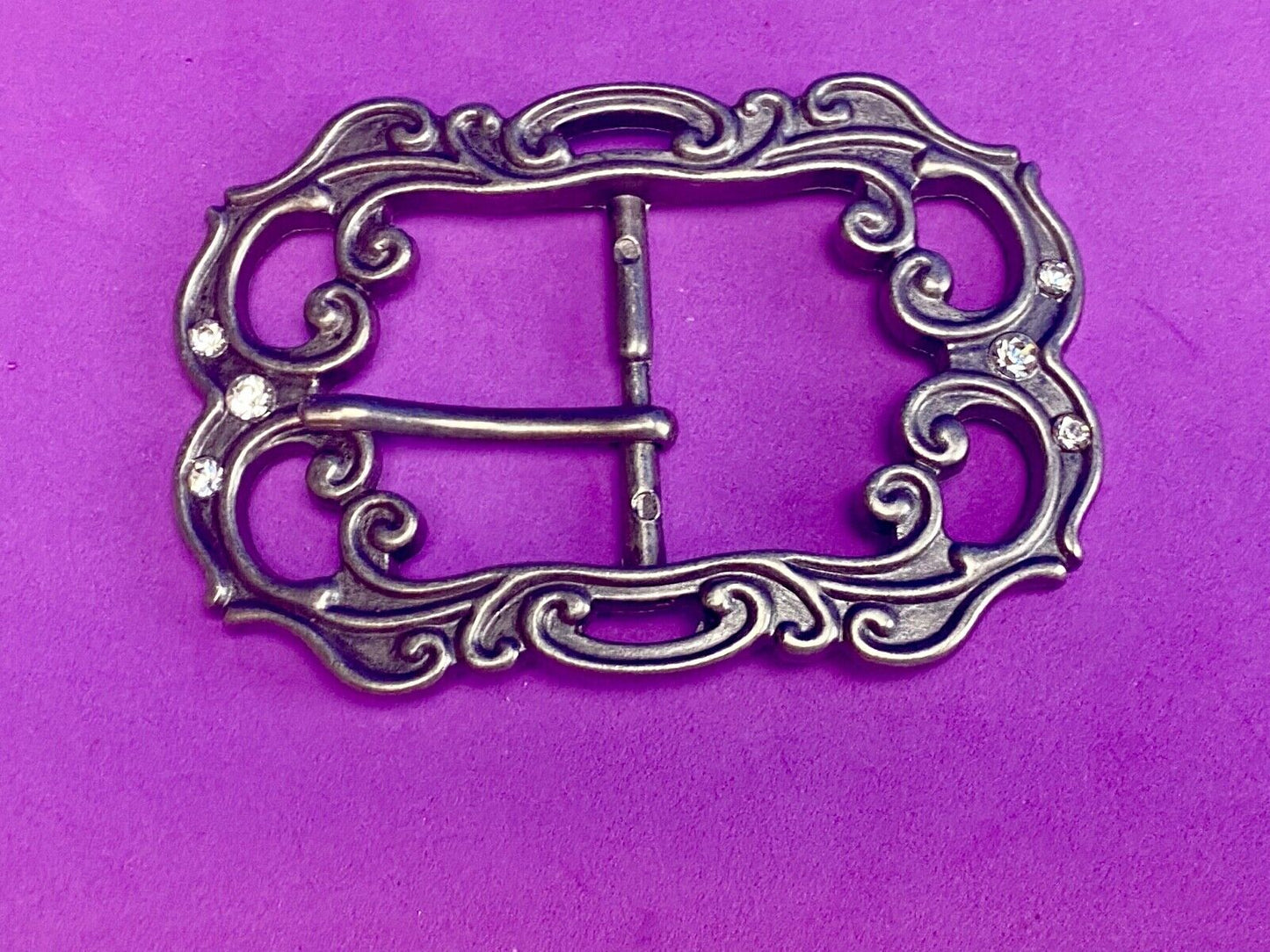 Beautiful simple silver color see through pattern women's belt buckle w/ accents