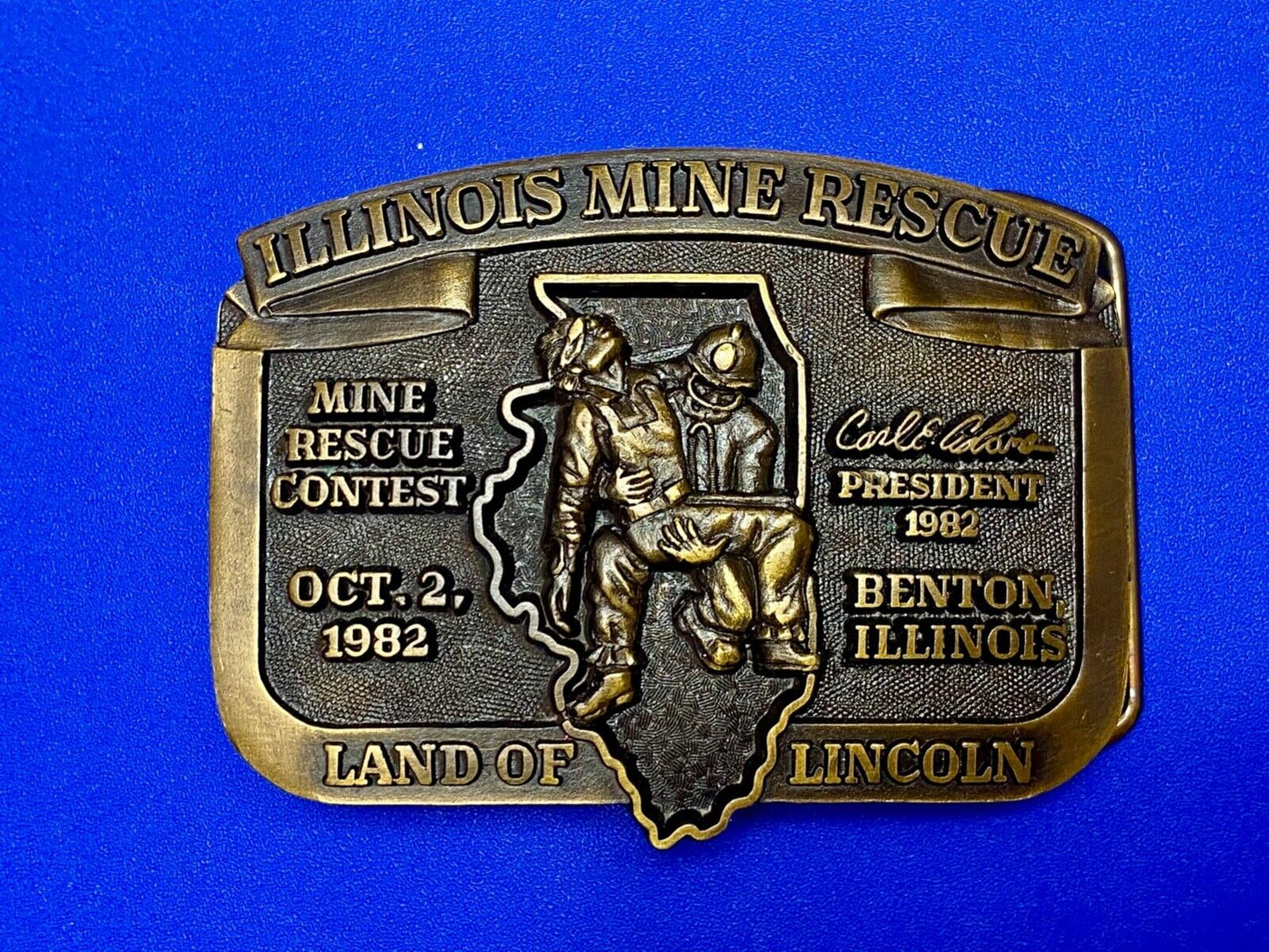 1982 Illinois Mine Rescue, The land of Lincoln - Benton belt buckle
