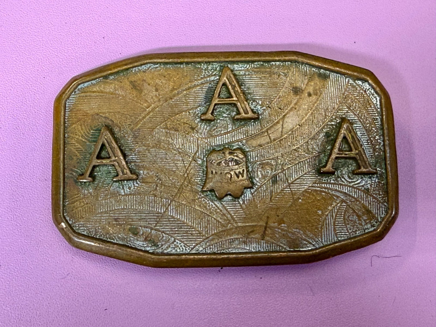 Three Letter AAA Logo Symbol Unknown? WOW Co Antique Hook-Fast Belt Buckle