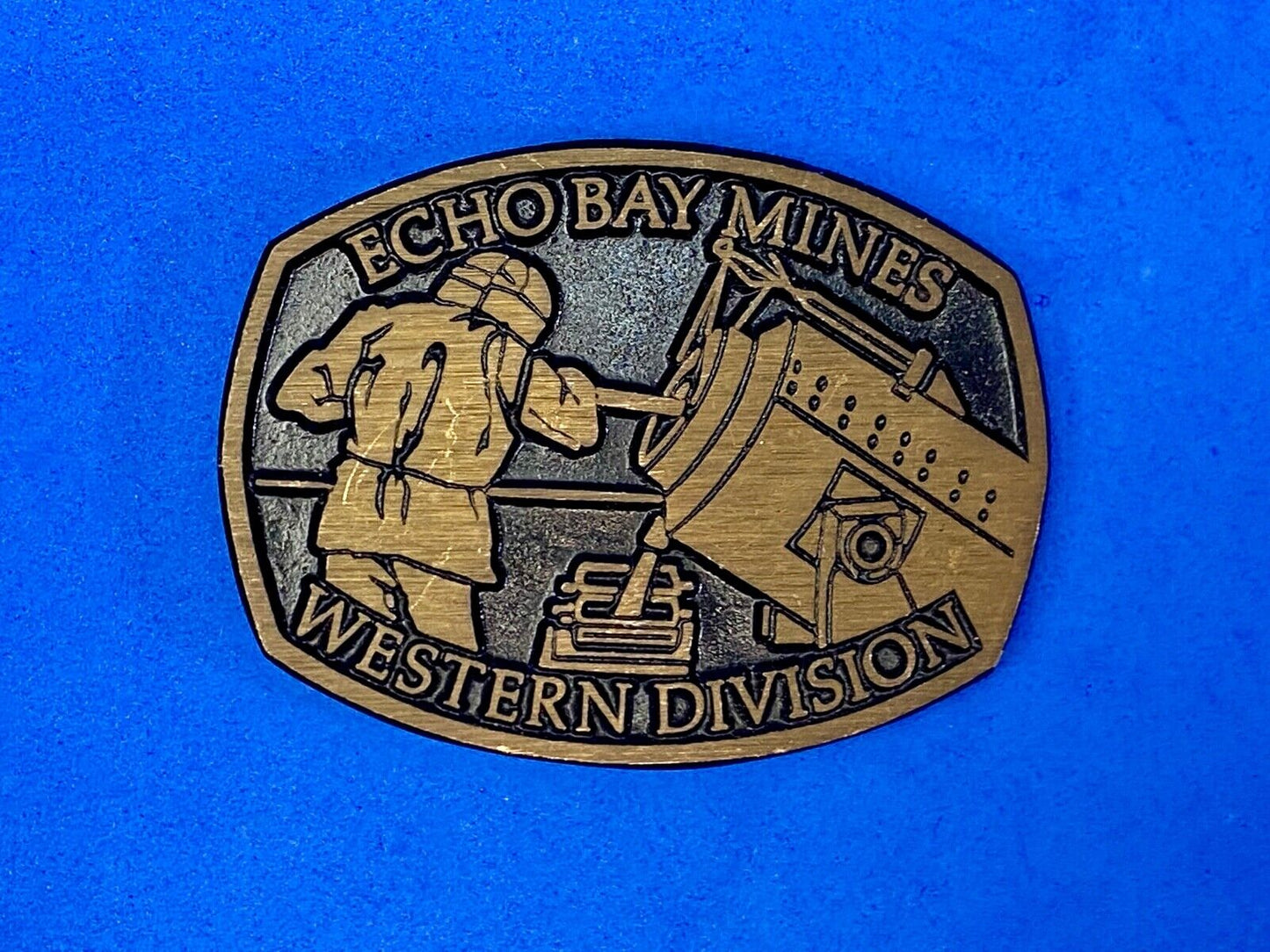 Vintage **ECHO BAY MINES" western division solid brass belt buckle