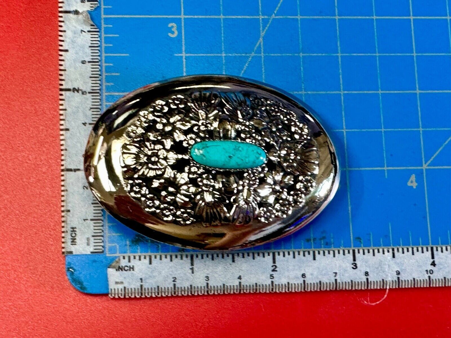 BC - B Cayaditto Zuni Native American Indian turquoise cab stone belt buckle