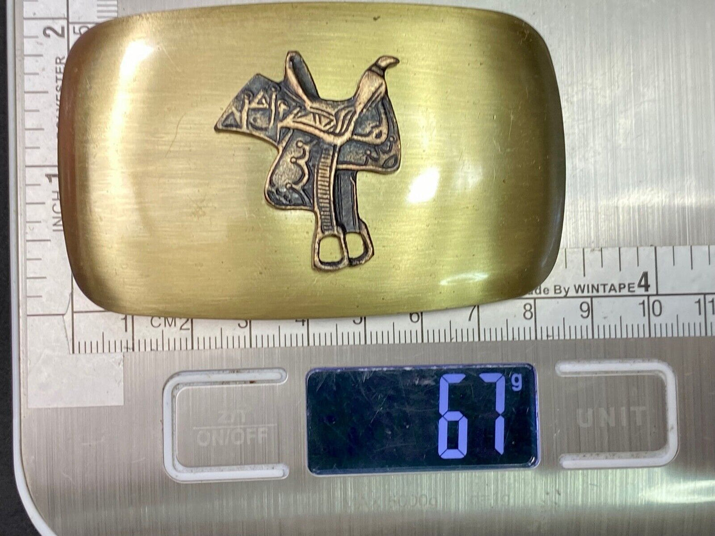 Vintage Chambers Signed Horse Saddle Western Belt Buckle