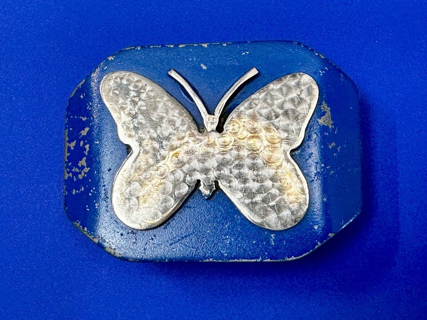 Unique Artisan Butterfly blue and silver tone raised Belt Buckle