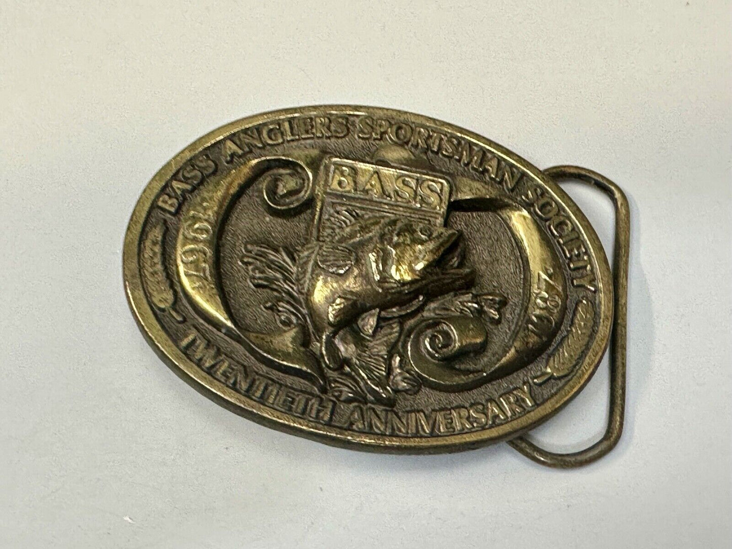 1987 BASS Bass Anglers Sportsman Society Fishing 20th Anniversary Belt Buckle