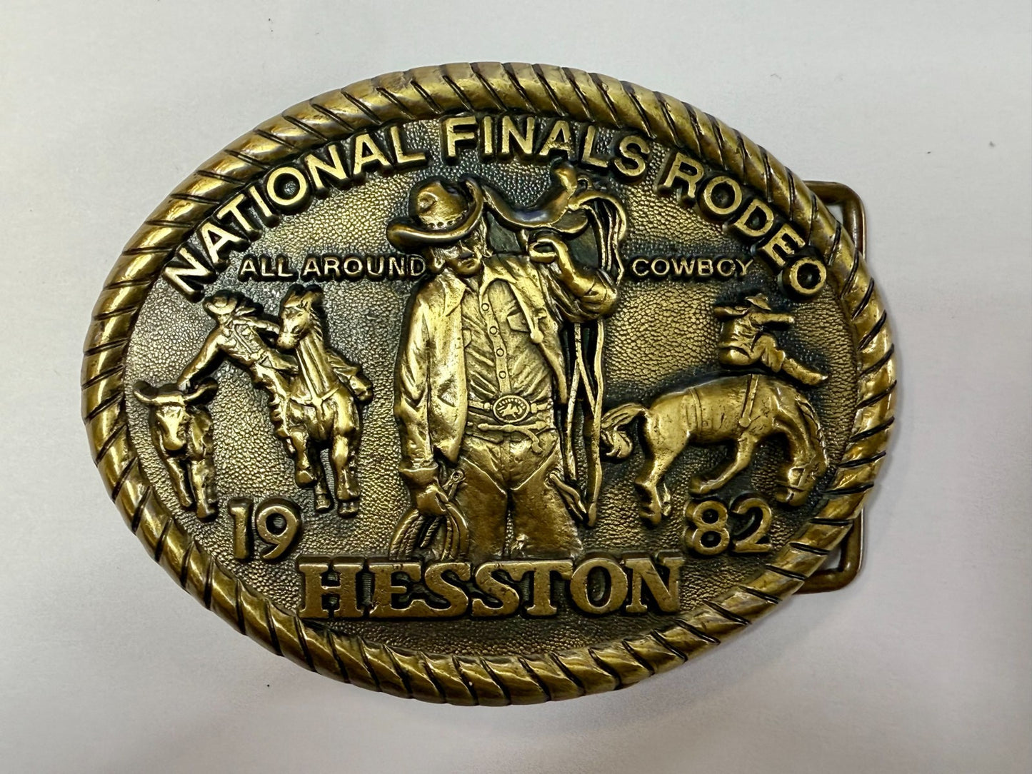 1982 Hesston NFR National Finals Rodeo All Around Cowboy Vintage Belt Buckle