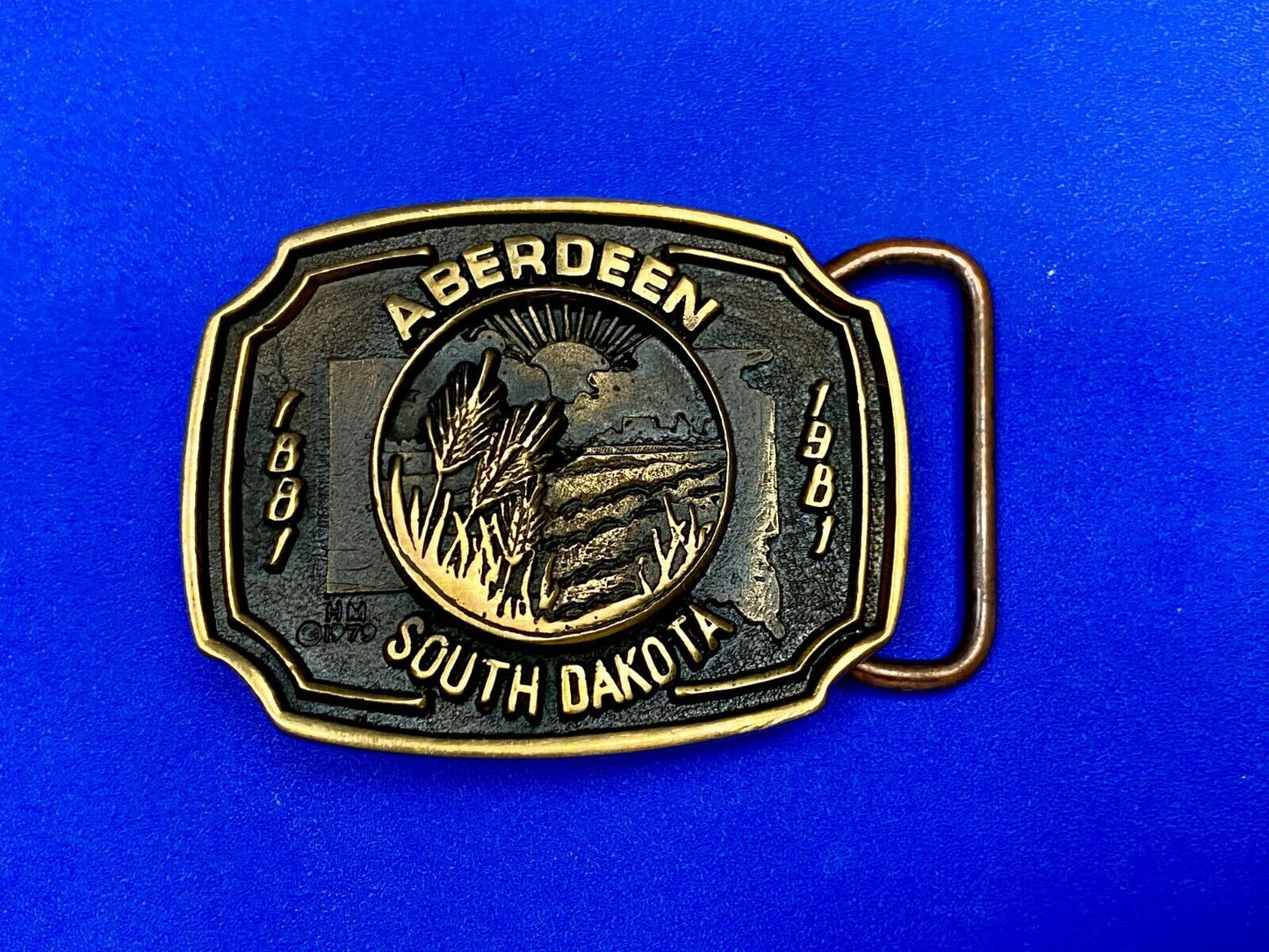 Vintage 1979 Aberdeen South Dakota 1889 Heritage Mint Solid Brass Belt Buckle
