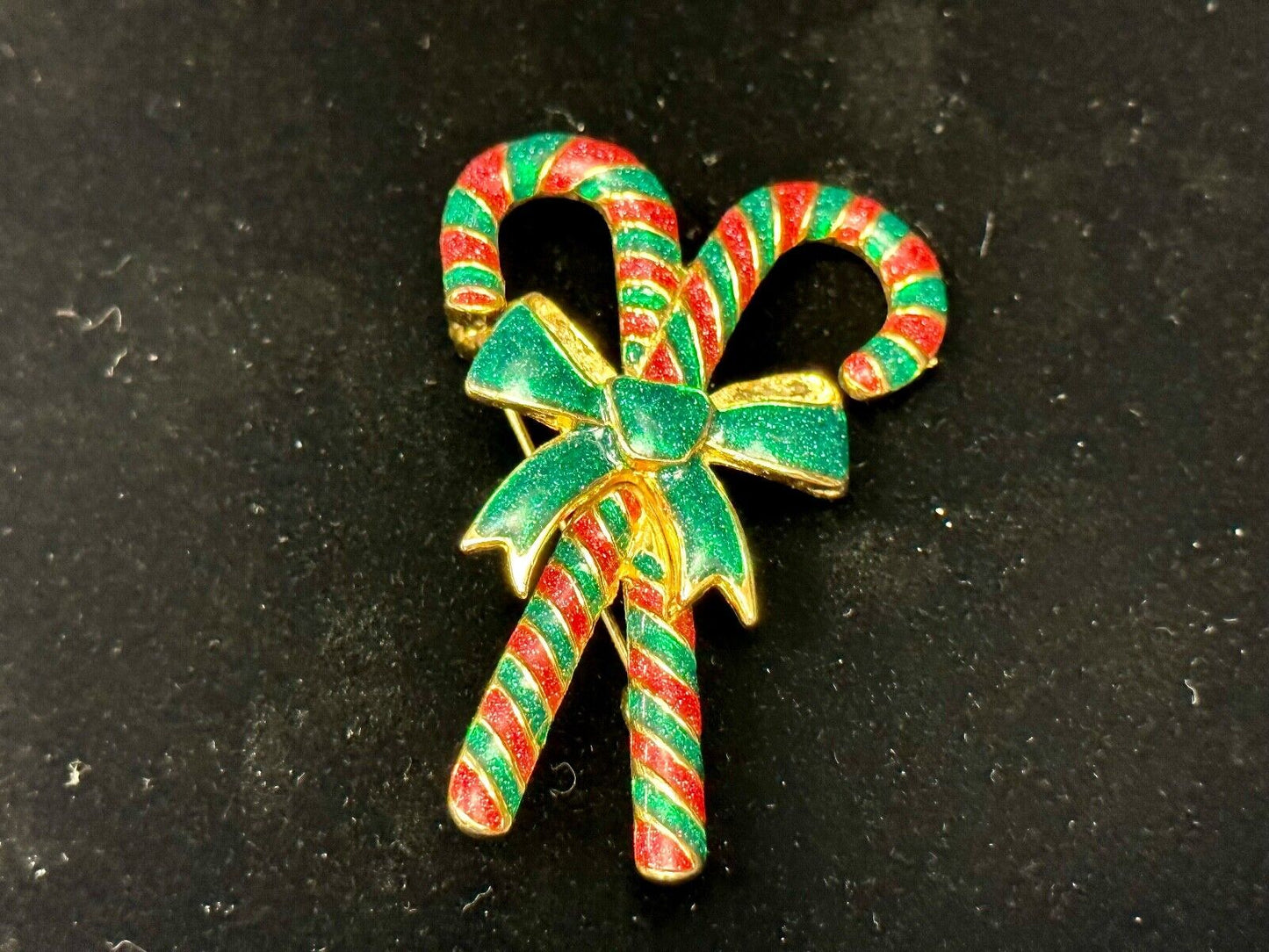 Vintage Candy Cain Pair with bow Christmas Holliday Brooch by AAI