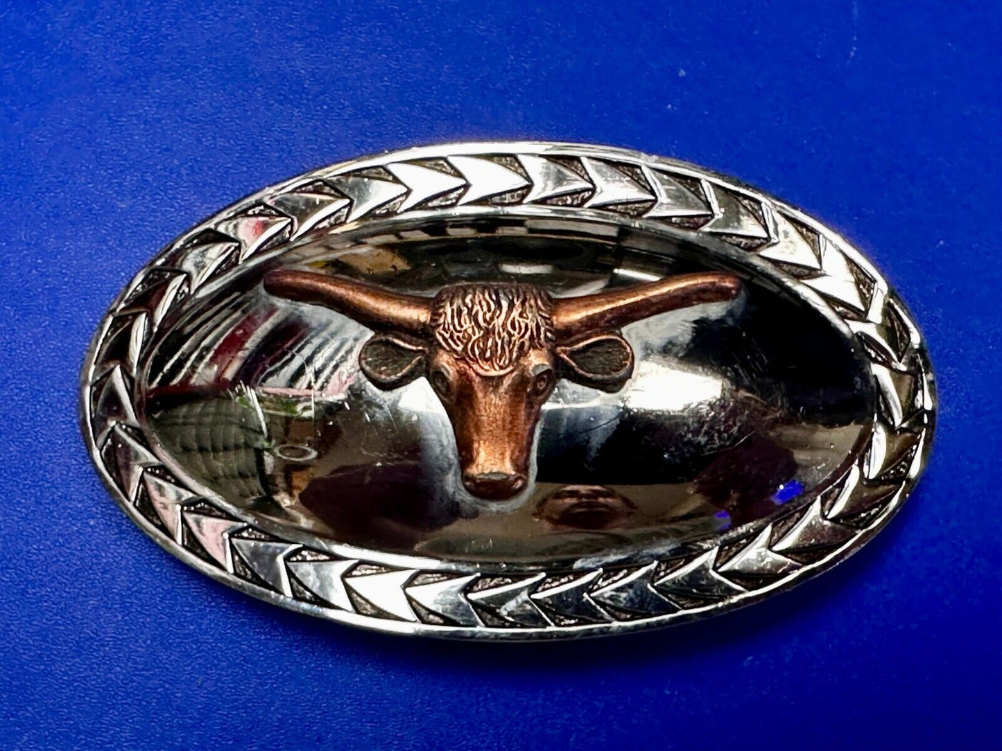 Texas Longhorn Steer Vintage Wide Oval Cowgirls Cowboys Two Tone Belt Buckle