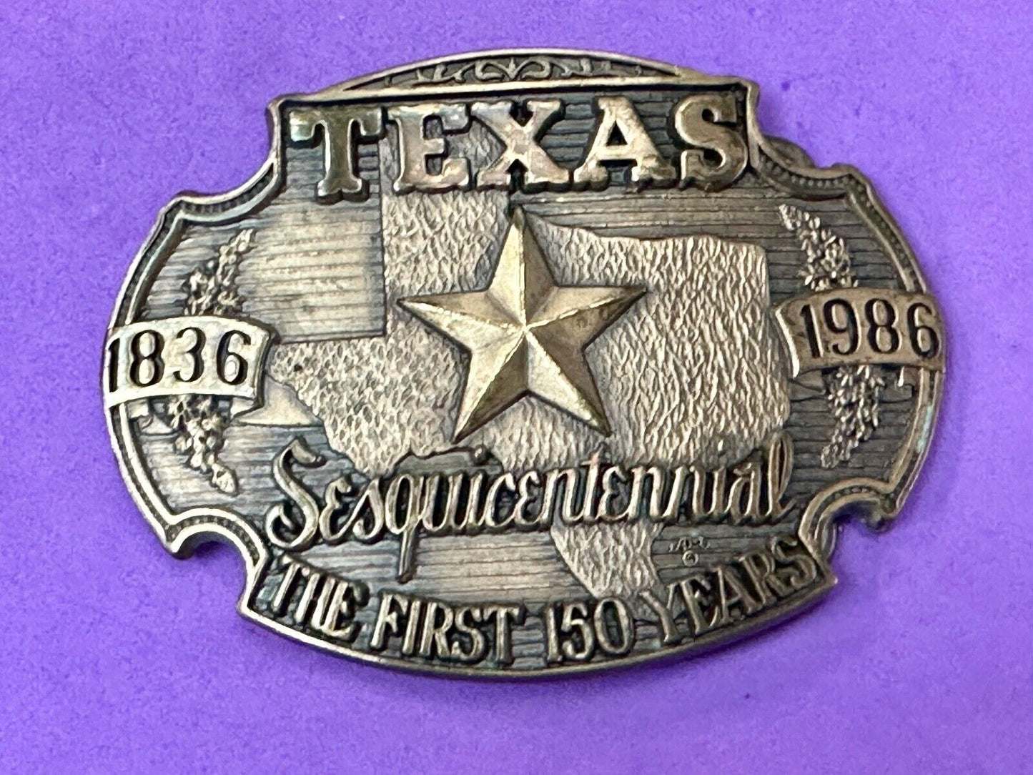 Texas Sesquicentennial 1836-1986 Solid Brass 1st Edition ADM Belt Buckle