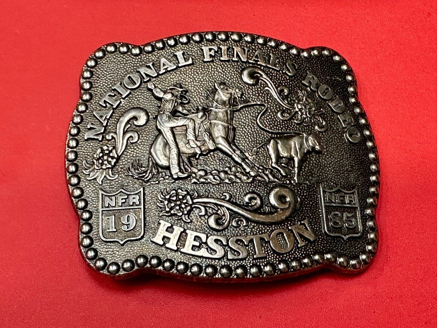 1985 NFR National Finals Rodeo Adult Size belt buckle by Fred Fellows