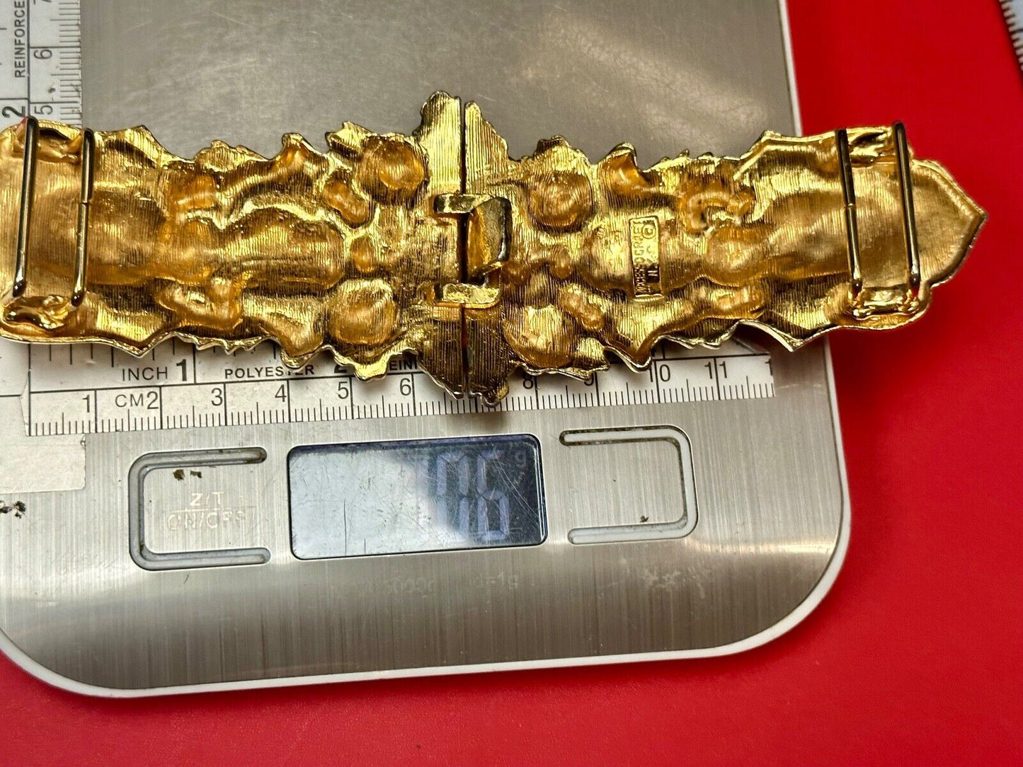 almost 7" wide Accessocraft NYC Two piece Interlocking gold color belt buckle